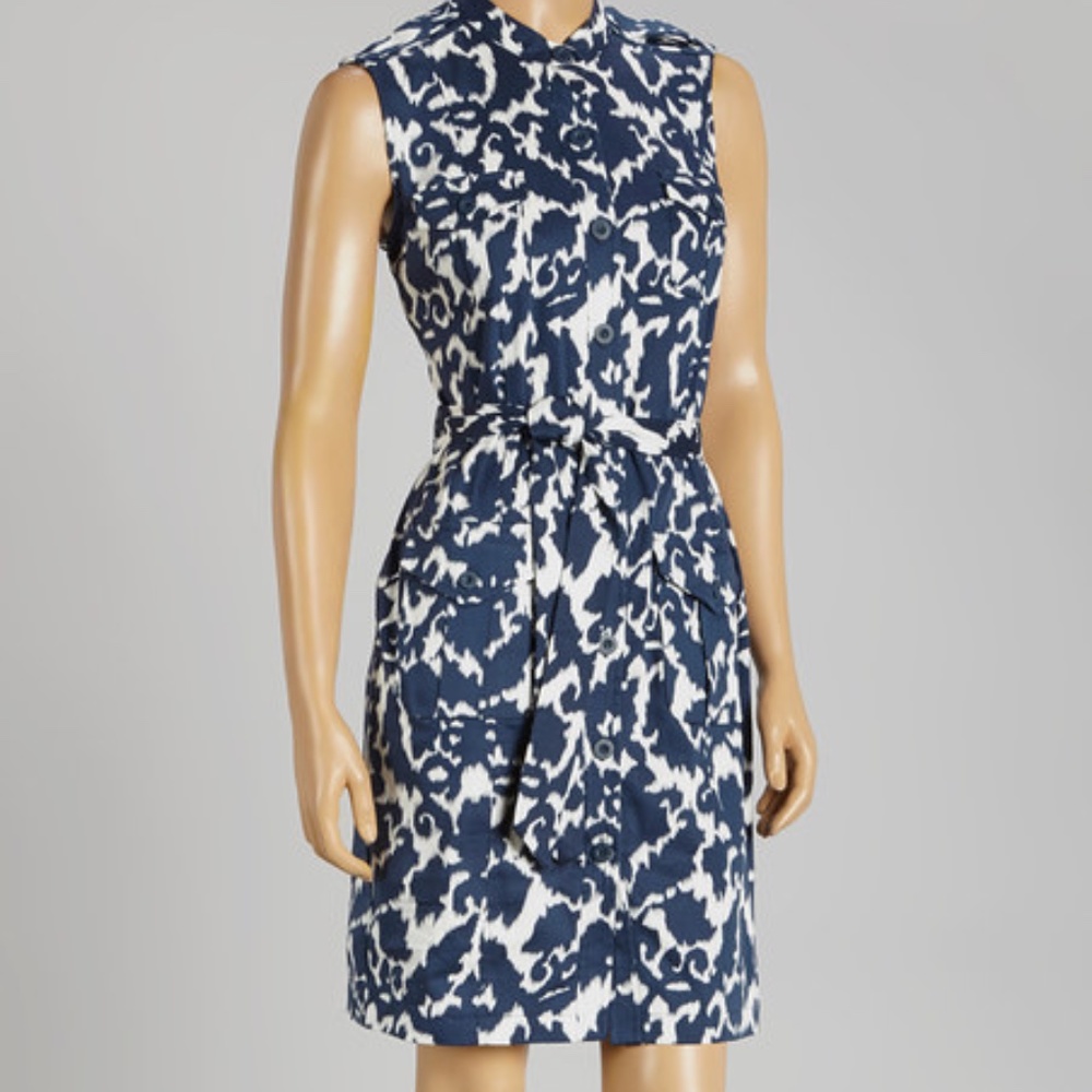 Nina Leonard Belted Sleeveless Button Dress